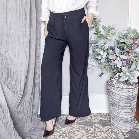 grade & gather Pants - Grade & Gather linen wide leg pants navy blue 614
